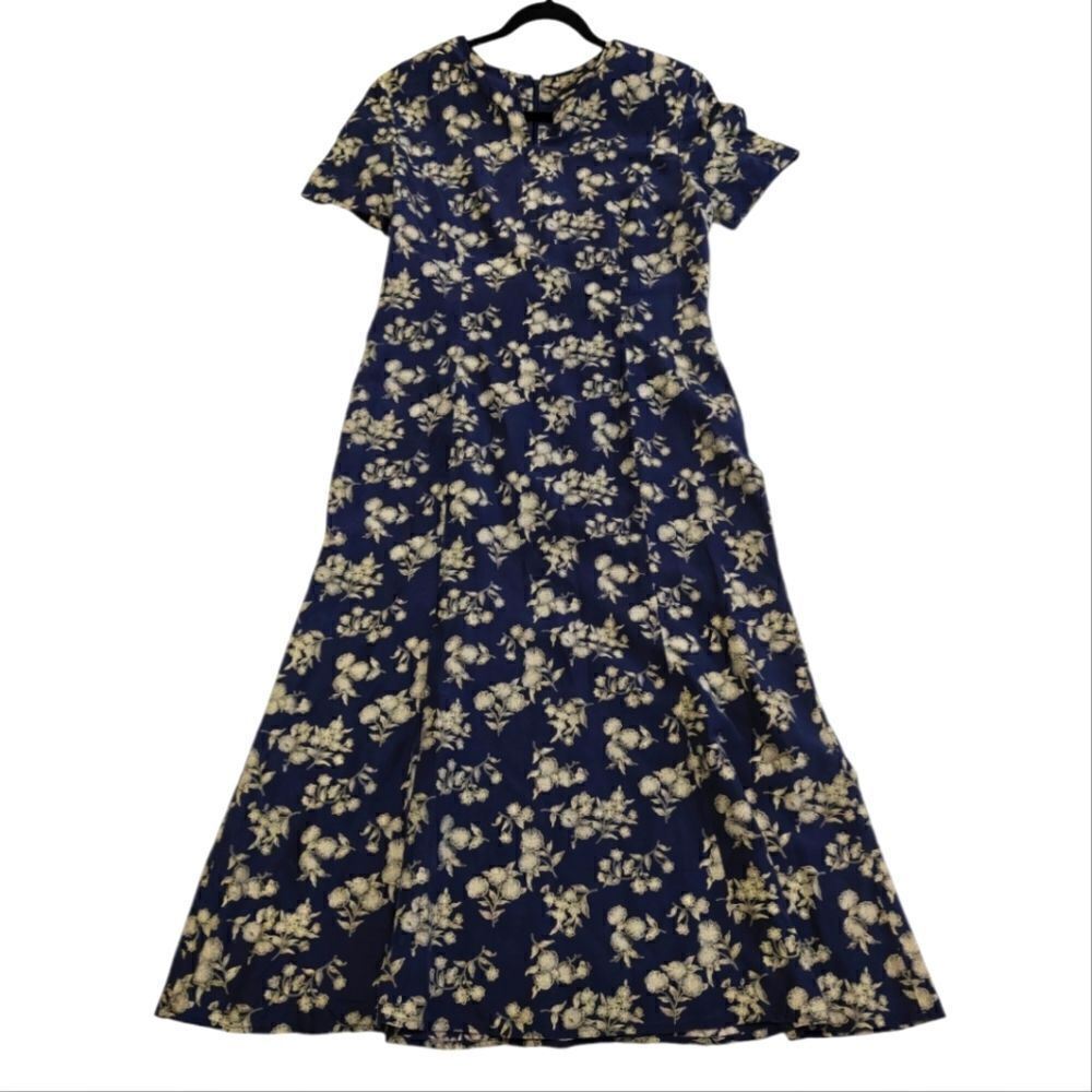 Chaus 100% Silk Blue A-line Midi Dress with Short Sleeves for Casual Wear 12
